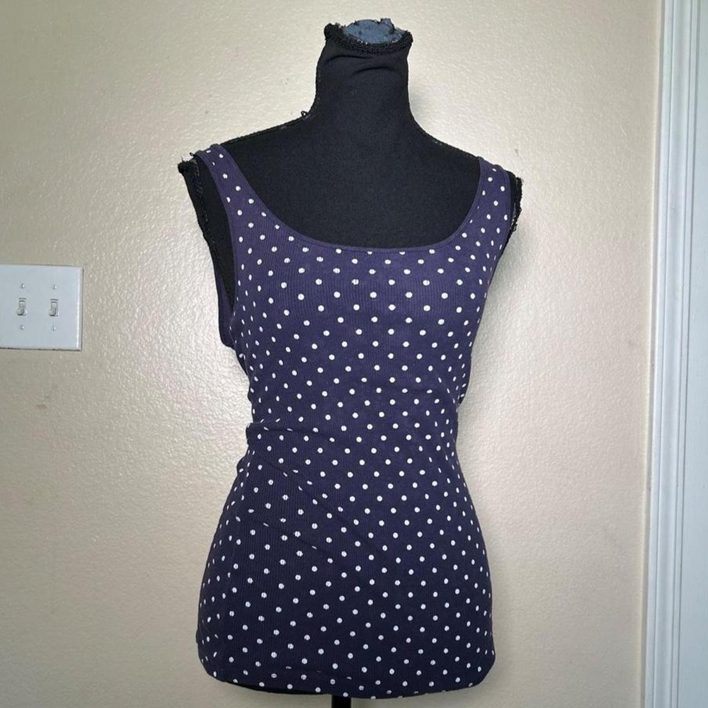 Gap Y2K Navy Blue Polka Dot Fitted Tank Top Ribbed Scoop Neck Small